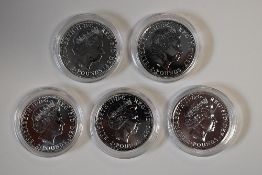 Royal Mint Elizabeth II, 2014, Silver Britannia Two Pounds, BU, Obv Elizabeth II, Rev Britannia
