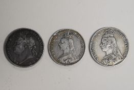 Nineteenth Century Silver Coinage, Comprising, A George IV 1821 Crown Secundo, A Queen Victoria 1889