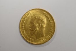 A Russian Gold 1901, 10 Rubles, Obv Emperor Nicholas II, Rev 2 Headed Eagle With Crown Above, Weight