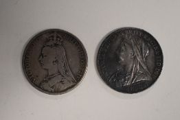 Queen Victoria Silver Crowns, 1890 Jubilee Head And 1900 Old Veiled Head (lovely Tone), (2), Total