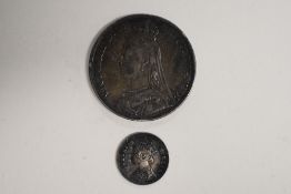 A Queen Victoria 1890 Silver Crown, Jubilee Head, A Queen Victoria 1879 India 1/4 Rupee, Both Dark