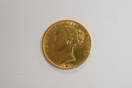 A Queen Victoria, 1873, Royal Mint, Gold Sovereign, Obv Young (large) Head Victoria With WW In