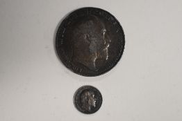 An Edward VII 1902 Silver Crown And A 1908 Threepence, Both Dark Tone. (2). Total Weight Of Silver