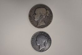 A Queen Victoria 1845 Silver Crown Young Head, Rev Crowned Shield. A Queen Victoria 1844 Young