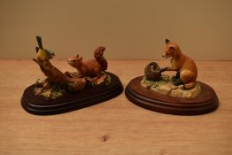 Two Border Fine Arts animal group studies 'Fox Cub & Hedgehog' model number FE1 designed by Ray