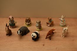 A group ten Beswick Pottery animal studies, comprising five animals and five Beatrix Potter