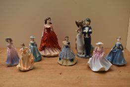 A group of seven Coalport bone china figurines to include Debutante of the Year 1995 'Rose', 'Ann'