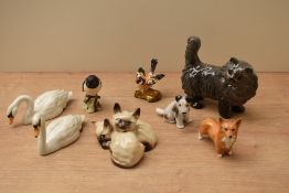 A group of eight Beswick Pottery and similar animal studies to include Siamese Kittens model