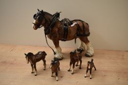 A group of five Beswick Pottery and similar horse and foal studies to include Foal (Small,