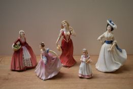 A group of five Royal Doulton bone china figurines comprising 'Janet' HN 1537, 'Strolling' HN