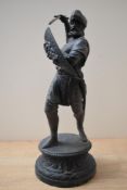 A large 20th century patinated metal study depicting a medieval knight in a defensive stance,