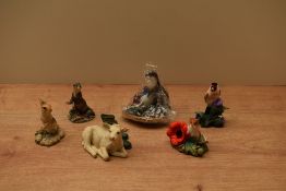 A group of six Border Fine Arts animal studies to include 'White Calf and Wellies' model number