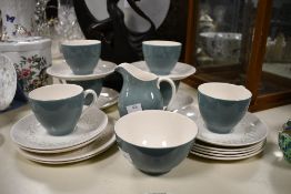 A small selection of 20th-century Royal Doulton 'Tracery' tableware, featuring a teal ground with