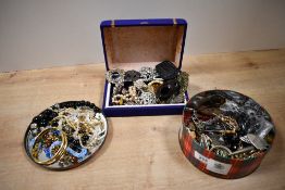 An assortment of costume jewellery, including Monet, faux pearls, beaded jewellery and brooches