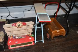 A selection of vintage wooden children toys, to feature a Binbak Models 'The Quality Shop', a