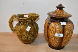 A 20th-century Sylvac Pottery lidded ginger jar, featuring raised peacock and floral relief
