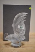 A late 20th-century French Lalique crystal 'Coq Nain' Rooster paperweight, originally designed in