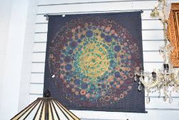 A large mid 20th-century Danish sunburst screenprinted jute wall hanging after Hans Jurgen Schöbel