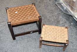 Two late 19th to early 20th-century sea grass rope footstools, having wooden frames, both