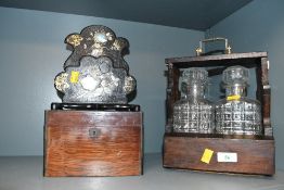 A selection of Victorian sundry wares, comprising a mahogany tantalus with two cut crystal glass