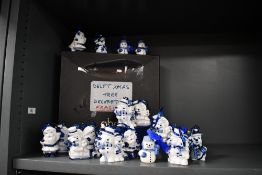 A collection of 20th-century Delft Blue ceramic Christmas ornaments, featuring snowmen, Father