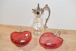 A small selection of Victorian glass ware, to feature a white metal mounted glass claret jug,