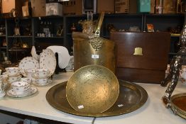A small selection of 20th-century brassware, to feature a coal scuttle, featuring embossed rose