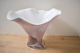 A large mid 20th-century Murano-style art glass vase, of organic-form, featuring a pink textured