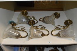 Of local interest, five fine late 20th-century Adrian Sankey Studios glass wall sconces, of fluted