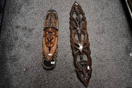 Two 20th-century African Tribal Art decorative wall masks, both unmarked, (2), condition is