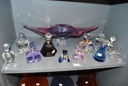 A selection of mid to late 20th-century crystal cut glass perfume bottles, to feature a blue Selkirk