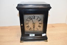 A late 19th-century single fusee ebonised library clock, having an anchor escapement, a brass