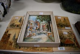 A selection of vintage landscape wall tiles, depicting various city/architectural landscapes; sold