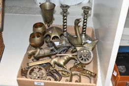 A selection of late 19th to early 20th-century brassware, to feature horse and cart figurine;