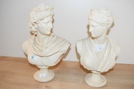 Two late 20th-century Neoclassical-style cast resin bust sculptures, to feature the Greek God Apollo