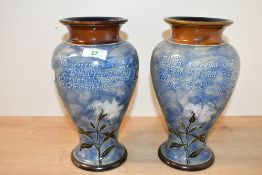 Two early 20th-century Royal Doulton stoneware vases after Bessie Newbery, to feature delicate