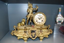 A large mid to late 20th-century Italian gilt metal figural mantel clock by Lancini, featuring a