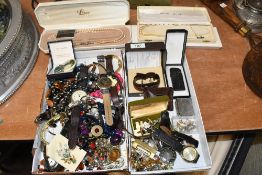 A large selection of 20th-century costume jewellery, to feature brooches, a Silver decanter tag,