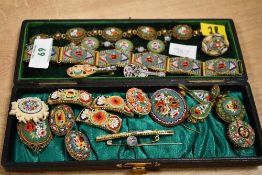 A collection of miniature mosaic jewellery, all of floral design, including bracelets, brooches