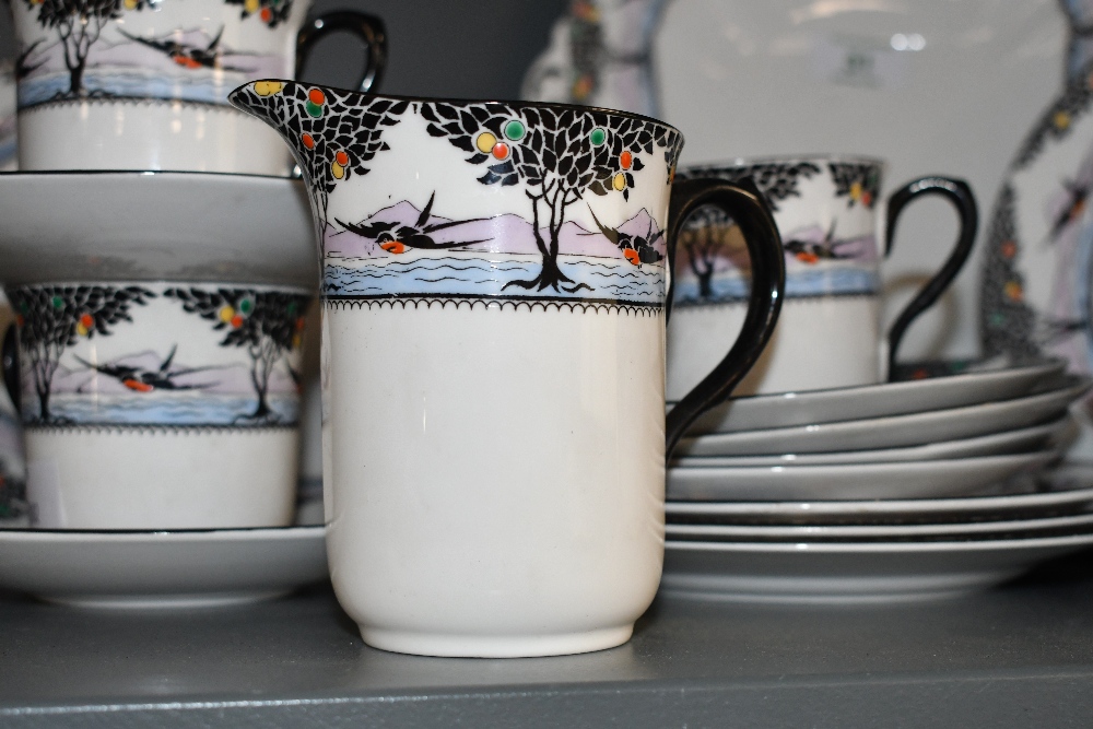 An early 20th-century Art Deco-style Shelley 'Swallows and Balloon Trees' bone china part tea set, - Image 2 of 5