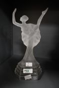 A 20th-century frosted crystal glass ballerina figurine, having a stepped base, unmarked, 27cm,