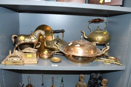 A large selection of late 19th to early 20th-century brassware, to feature a large tureen with