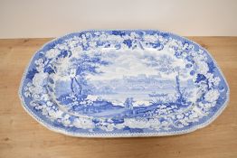 Of Lancastrian interest, a large early to mid 19th-century 'Antique Scenery: ' blue and white