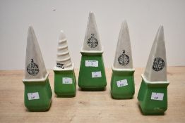 A fine and unusual set of five late 19th to early 20th-century 'Portovase' ceramic grave vases, each