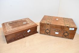 A late 19th to early 20th-century Tunbridge Ware marquetry inlaid walnut box; sold with a vintage