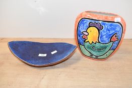 Two pieces of 20th-century studio pottery, to include a colourful Australian 'Ferel Ceramics'