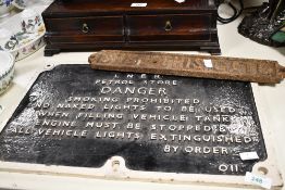 A early to mid 20th-century wrought iron LNER Petrol Store sign; sold with a 'Shut This Gate'