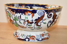 A Victorian Amherst Japan ironstone footed rum butter bowl, featuring vibrant Imari-style decoration
