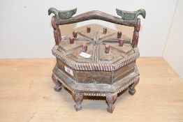 An unusual vintage Asian-style wooden spice/tea box, of octagonal-form, featuring eight hand
