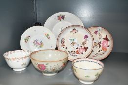 A quantity of 18th to 19th hand painted porcelain, to include two Staffordshire 'Minton Pattern